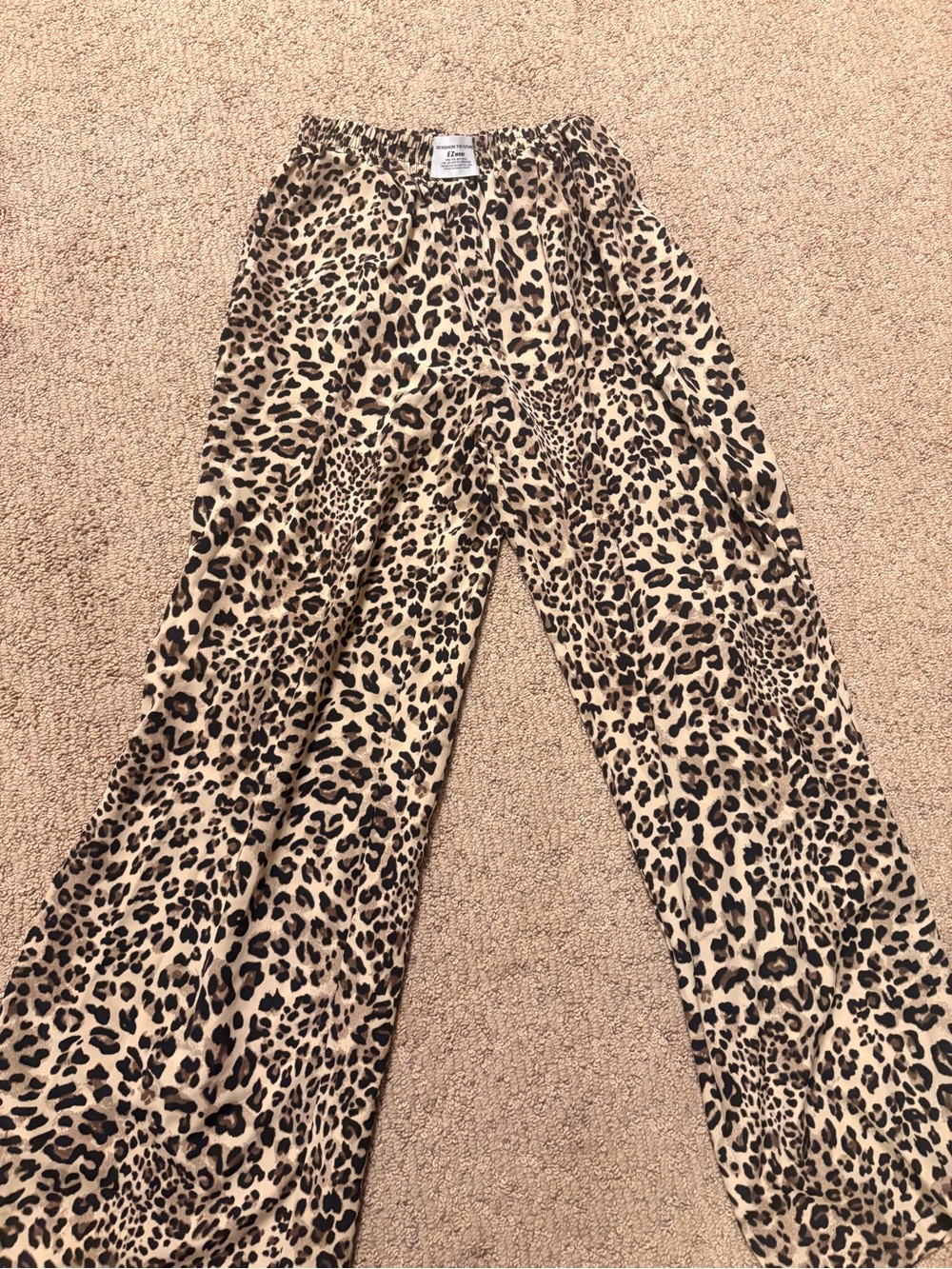 Leopard Print Wide-Leg Women's Pants - Beige/Black